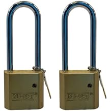 NU-SET 2" Heavy Duty Solid Brass Padlock Hardened Long Shackle, Pack of 2 Keyed Alike