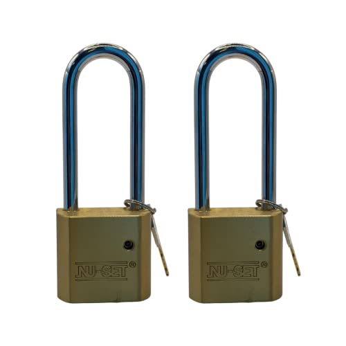 Image of NU-SET 2 inch Heavy Duty Solid Brass Padlock Hardened Long Shackle, Pack of 2 Keyed Alike