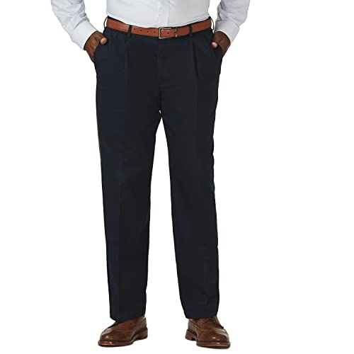 Haggar mens Work to Weekend No Iron Twill Pleat Front - Regular and Big & Tall Sizes casual pants, Dark Navy, 44W x 30L US