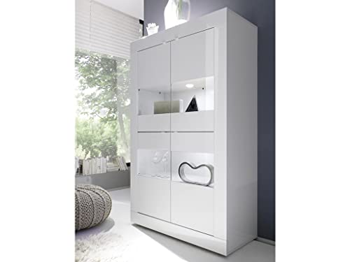 Vente-unique - Vitrine COMETE - LEDs - 4 Portes - Blanc laqué