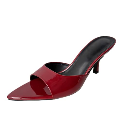 Image of Women's Patent Leather Pointed Toe Open Toe High Heel Sandals Comfortable Slingback Slip-On Mule Sandals Fashionable Formal Party Dresses Pumps
