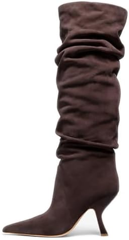 Erocalli Knee High Boots for Women Wide Calf Slouchy Tall Boot Kitten High Pointed Toe Side Zipper Winter Fashion