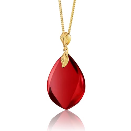 Amber by Mazukna - Roter Bernstein Anhänger, eleganter Bernstein Schmuck, großer Anhänger für Damen, vergoldete Sterlingsilberkette, Damen Halskette, Bernsteinkette, 45cm Lange
