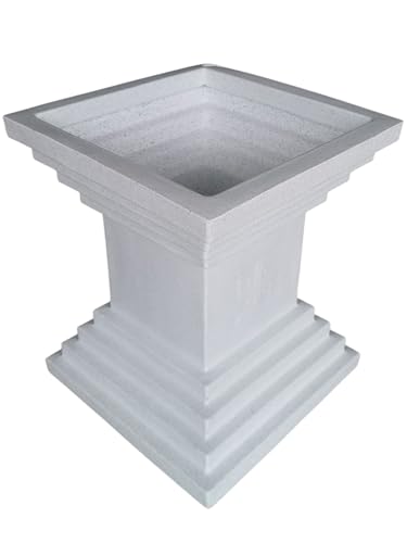 NEER Medium Size Rotomolded Tulsi Vrindavan Polymer Pot – 17 x 15 x 15 Inch Rectangular Grey Stone Marble Look Pot for Tulsi Plant, Indoor & Outdoor (Greystone-Swastik, Medium)