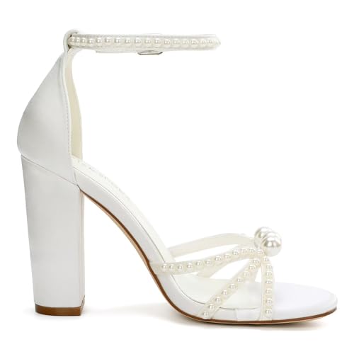 Pearl Wedding Shoes for Bride Block Heel Wedding Sandals Open Toe Bridal Shoes Wedding Heels4