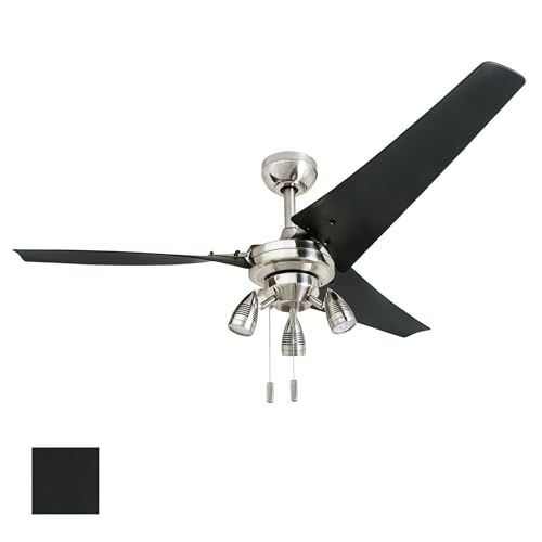 Honeywell Ceiling Fans Phelix, 56 Inch Contemporary Indoor LED Ceiling Fan with Light, Pull Chain, Dual Mounting Options, Modern High Performance Blades, Reversible Motor - 50611-01 (Brushed Nickel)