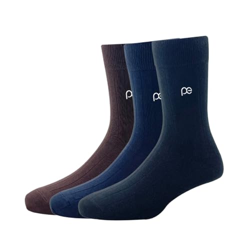 Image of Peter England Men's Cotton Full Length Socks (Pack of 3) Brown, Navy, Black