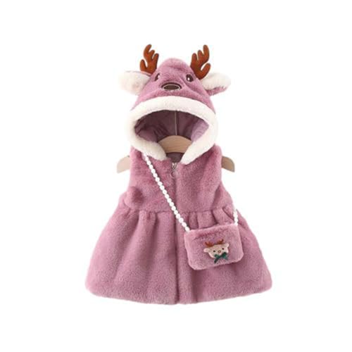 wodceeke Toddler Girls Christmas Elk Fleece Jacket with Bag Hoodie Fuzzy Warm Winter Coats Kids Cute Hooded Outwear 1-6 Years