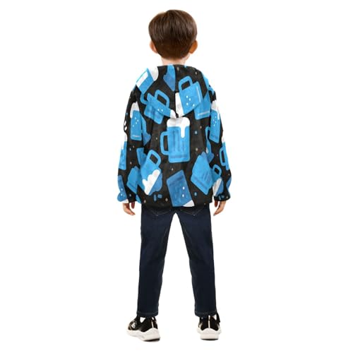 Blue Mugs on Black Background Toddler Fleece Jacket Girl Boys Hooded Fleece Jacket Coat Warm Outwear Zip-up 3-10T4