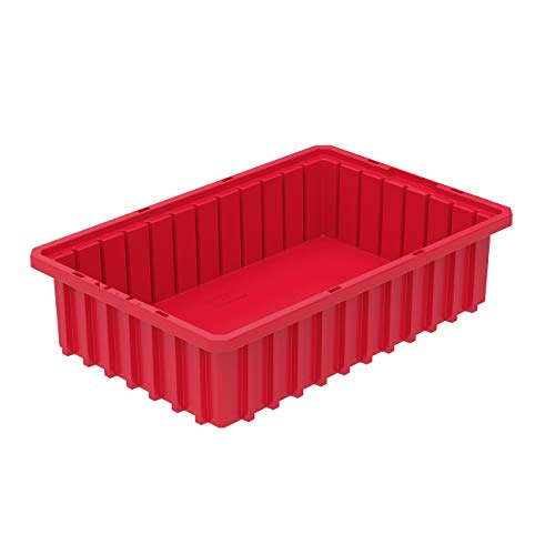 Akro-Mils 33164 Akro-Grid Plastic Slotted Dividable Modu Box Stackable Grid Storage Tote Container, (16-1/2-Inch L x 10-7/8-Inch W x 4-Inch H), (12 Pack), Red