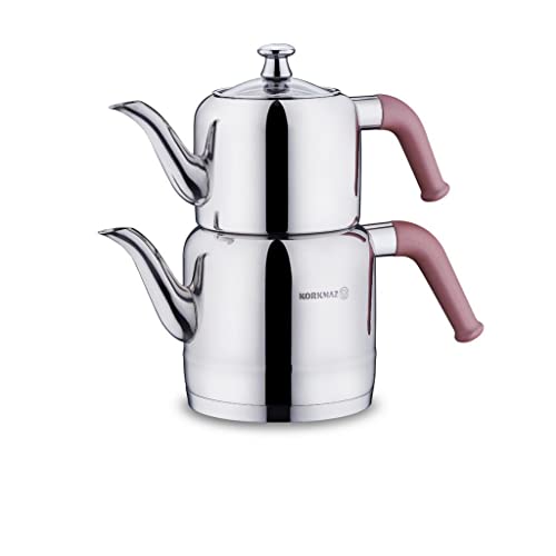 Korkmaz A189-01 Riva Steel Teapot Set Rosa