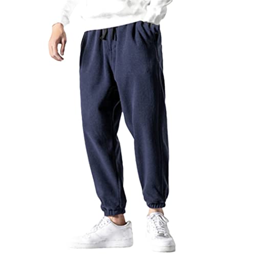 Pantalon de jogging bleu marine en polaire épaisse homme coupe droite hivernal