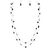 Coiris Earring and Necklace Set for Women 2 Layer Beaded Long Collar Statement Strand Necklace Fashion Trendy Dangle Earrings Boho Jewelry Sets for Women (N0098-Black+er)