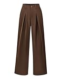 BTFBM Suits Pants for Women Business Casual Trousers Spring Button Down High Waist Loose Wide Leg Slacks with Pockets(Solid Coffee, X-Large)