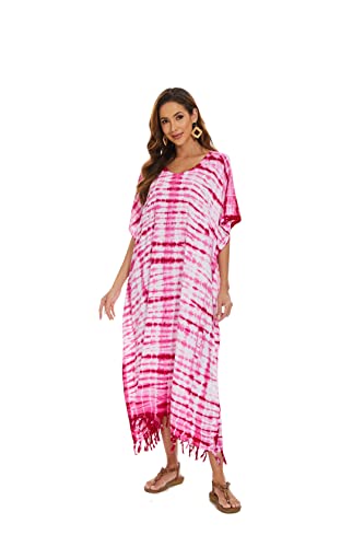 Image of Beautybatik Women Hippie Tie Dye Caftan Kaftan Loungewear Maxi Plus Size Long Dress XL to 4X