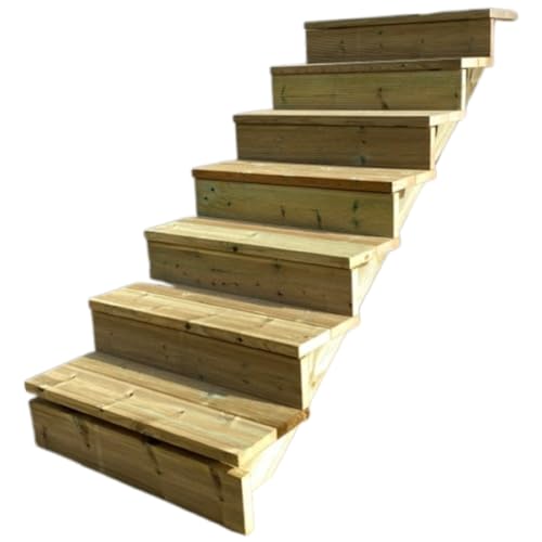 Escalera exterior de madera, de 2 a 7 peldaños, kit listo para usar, de madera, para jardín, balcón y terraza (7 peldaños con contrahuellas, 60 cm)
