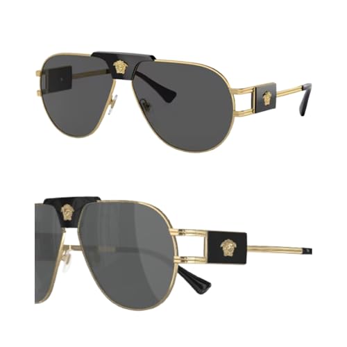 Versace VE2252 Non-Polarized Aviator Sunglasses for Men – Gold Metal Frame with Black Temples, eShades Eyewear Kit Included