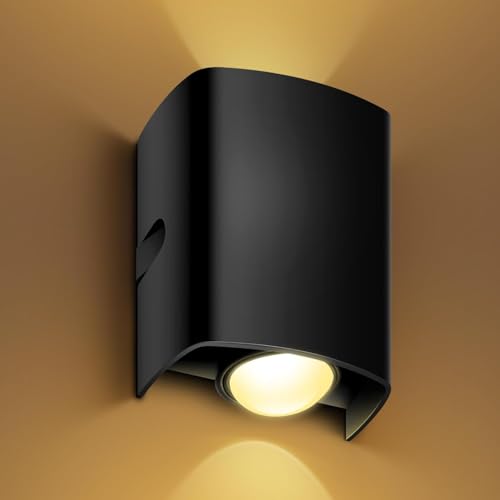 Image of Wipro Garnet 2 Watt 2 Ray Symmetric Up & Down Outdoor Wall Light for Home | 1 x 1W| IP65 LED Wall Light | Warm White, Yellow 2700K | Aluminium Housing |(Black Body, Pack of 1)