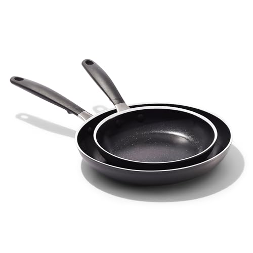 Image of OXO Nonstick 8 inch and 10 inch Frying Pan Set, PFAS-Free Ceramic Skillets, Dishwasher & Oven Safe, Stay-Cool Silicone Handle