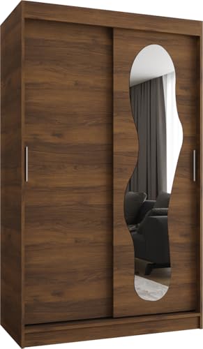 ABIKSMEBLE Ultra 120 Armario de Dormitorios con Dos Puertas Correderas - Armario de Almacenamiento Moderno con Perchero y Estantes - 120x200x62 cm - Nuez de Warmia