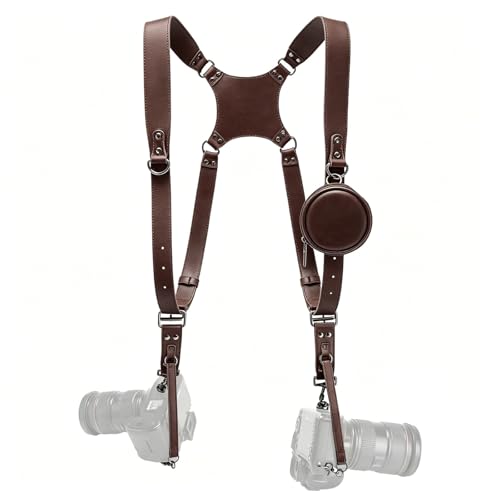Honikoo Dual Camera Harness for 2 Cameras Leather Camera Shoulder Strap for DSLR/SLR Camera Straps for Photographers