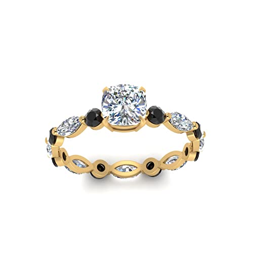 Image of 55Carat Choose Your Gemstone Marquise and Round Eternity Engagement Ring Yellow Gold Plated Cushion Shape Side Stone Engagement Rings Lightweight Office Wear Everyday Gift Jewelry US Size 4 to 12