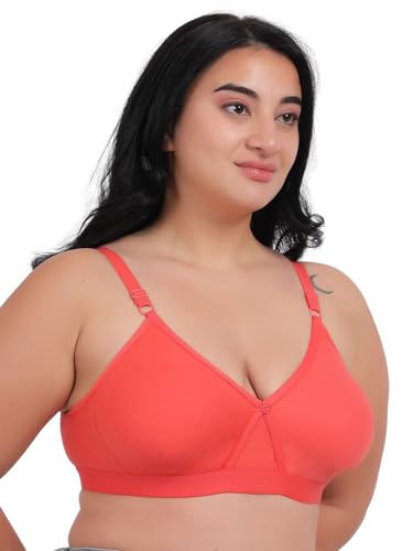 Image of Fabme Women's Cotton Seamless Non-Padded Non-Wired Bra, Cross Belt, Heavy Support, Double Layer Cups, Broad Elastic Bra