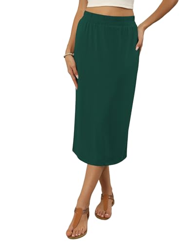 Image of Naggoo Midi Skirts for Women Summer Elastic High Waisted Basic Straight Skirt with Slit
