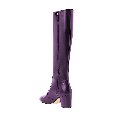 FOWT Women Pointed Toe Knee High Boots Chunky Block Mid Heel Riding Boots Side Zipper Work Fall Winter Shoes Size 4-15 US3