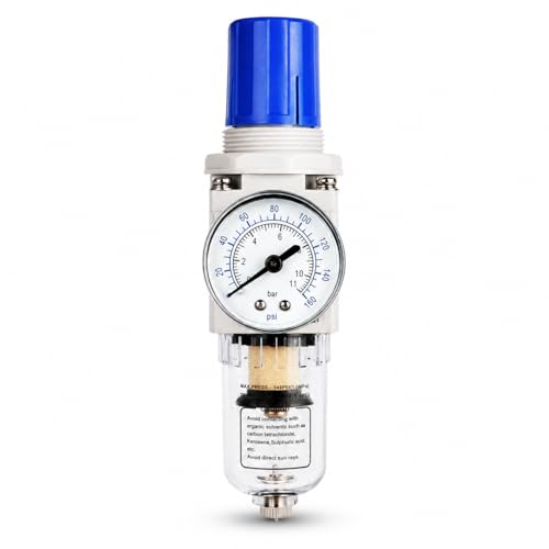 BLCH 1/4" NPT Air Compressor Regulator - Air Pressure Regulator, Air Dryer AW2000-02 Manual Drain Poly Bowl Gauge 0-160 PSI 5μm Brass