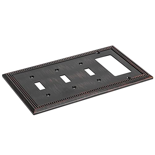 Image of Henne Bery Sunken Pearls Heavy Duty Decorative Wall Plate Switch Plate Outlet Cover (Triple Toggle /Single Decorator, Aged Bronze)