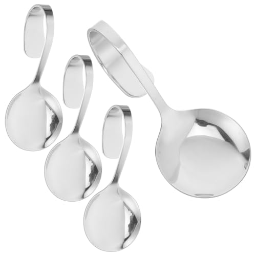 Toyvian 4pièces Cuillères Acier Inoxydable à Poignée Courbée Cuillères Polyvalentes pour Dessert Salade et Service Adaptées aux Familles et Restaurants