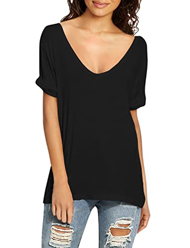 SheIn Women's Summer Short Sleeve Loose Casual Tee T-Shirt Black XX-Large