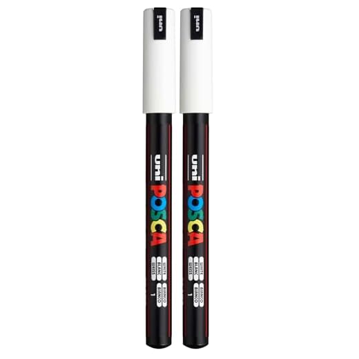 POSCA uni-ball 181701 - Marqueur à pointe calibrée, blanc (Lot de 2)