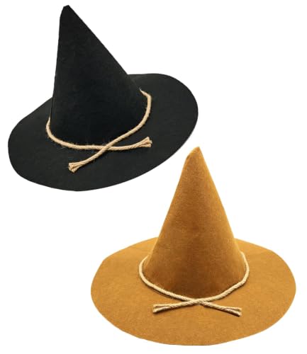 Benwanfee 2 Pack Scarecrow Hats, Scarecrow Costume Felt Scarecrow Accessories for Halloween Party Accessory, Black and Brown Color