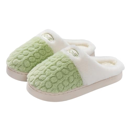 ZSpzx Women's Plush Cotton Slippers Stylish Winter Faux Fur Lining Comfy Non-Slip Home Slides Fashion Indoor Outdoor Warm Plush Cozy Anti-Slip Rubber Sole Bedroom Shoes