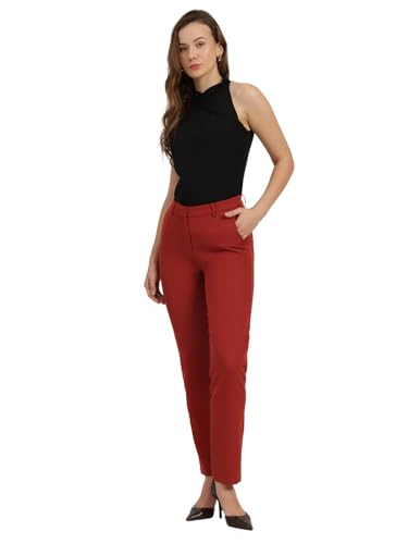 Image of FableStreet Women's Formal Trousers | Mid-Rise Straight-Leg Design | Flat Front & Permanent Crease | Polyester Lycra Fabric | Office Wear & Business Meeting