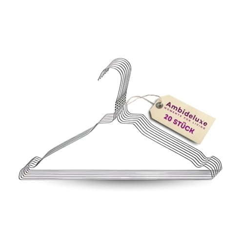 Ambideluxe | 20 Drahtbügel Silber | Hosenbügel | Metall Kleiderbügel mit hochwertiger Zink- & Pulverbeschichtung | Platzsparende & langlebige Drahtkleiderbügel | Für Schrank Garderobe & Wäscherei