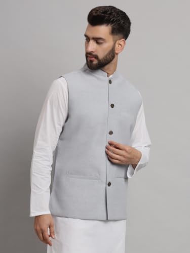 Image of LATEST CHIKAN Men's Traditional Cotton Solid Nehru Jacket /Waistcoat