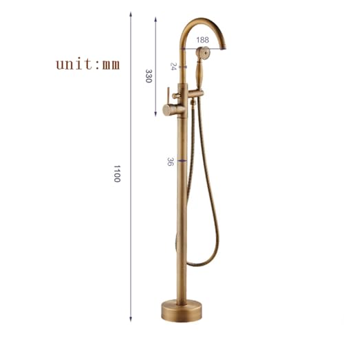 Mitigeur baignoire sur pied rotatif 360 robinet laiton antique avec douchette - 4