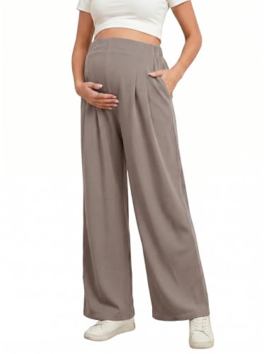 BLENCOT Women Maternity Work Pants Elastic High Waist Dressy Casual Stretchy Trousers Straight Leg Plus Size Pregnancy Workout Long Joggers Clothes with Pockets XX-Large Gray
