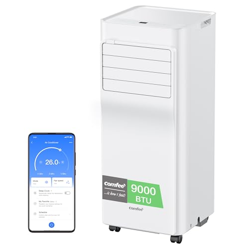 COMFEE&rsquo; Climatiseur Mobile 9000 BTU/h 2,6kW, Contrôle APP, 3 Modes, 3 Vitesses de ventilation, Dimensions compactes, Pour pièces de 33㎡, Breezy Cool 2.6, Fonctionne avec Alexa