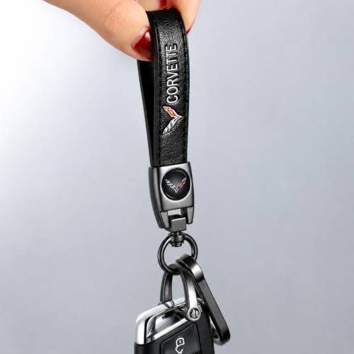 Image of Genuine Leather Key Chain For Corvette C4 C6 C5 C7 C8 Z06 Keychain KeyRing For Men And Woman Accessories Black