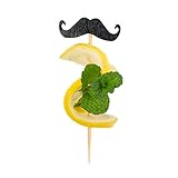 Restaurantware 2.7 Inch Cocktail Skewers, 100 Moustache Design Birthday Party Toothpicks - Pointed, Sturdy, Black Bamboo Cupcake Mustache Toppers, Disposable, For Fruits, Desserts, Or Sandwiches