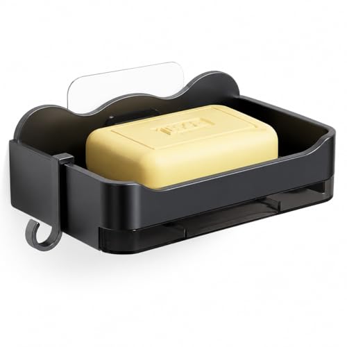 Wall Mounted Soap Dish with Hook | Strong Adhesive Soap Holder for Bathroom | Se...