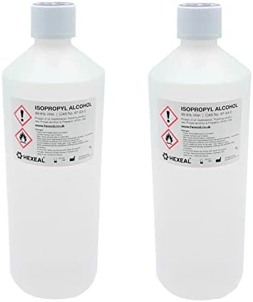 Hexeal Isopropyl Alcohol 2L – 2 x 1L Bottles of 99.9% IPA Disinfectant & Sanitiser – Removes Grime on Phones & Electronics – Degreaser, Cleaning Fluid & Solvent for Paint Thinning