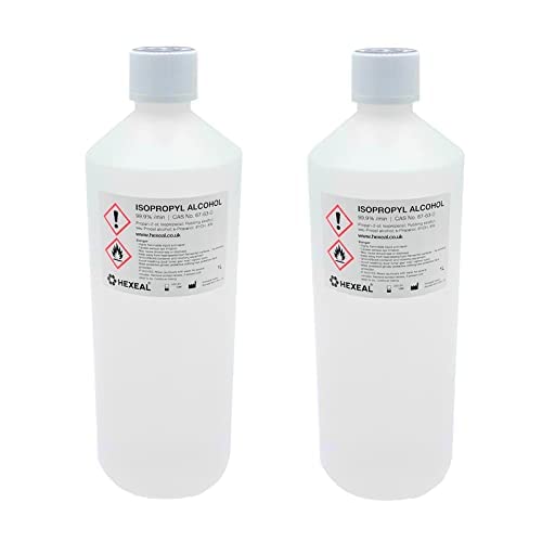 Hexeal Isopropyl Alcohol 2L – 2 x 1L Bottles of 99.9% IPA Disinfectant & Sanitiser – Removes Grime on Phones & Electronics – Degreaser, Cleaning Fluid & Solvent for Paint Thinning