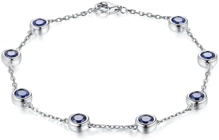 Pumi-geous Blue Sapphires 18cm Bracelet 925 Sterling Silver 4.0mm Sapphire Gemstone Bracelets For Women Rhodium Plated Jewelry