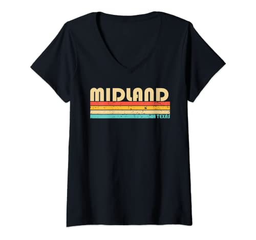 Mujer MIDLAND TX TEXAS Funny City Home Raíces Retro 70 80 Camiseta Cuello V