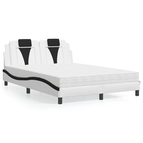 Homgoday Cama con Colchón de Espuma de PU 22D, Diseño Ondulado, Soporte Acolchado, Blanco y Negro Modelo WQZJQ-3208788ES